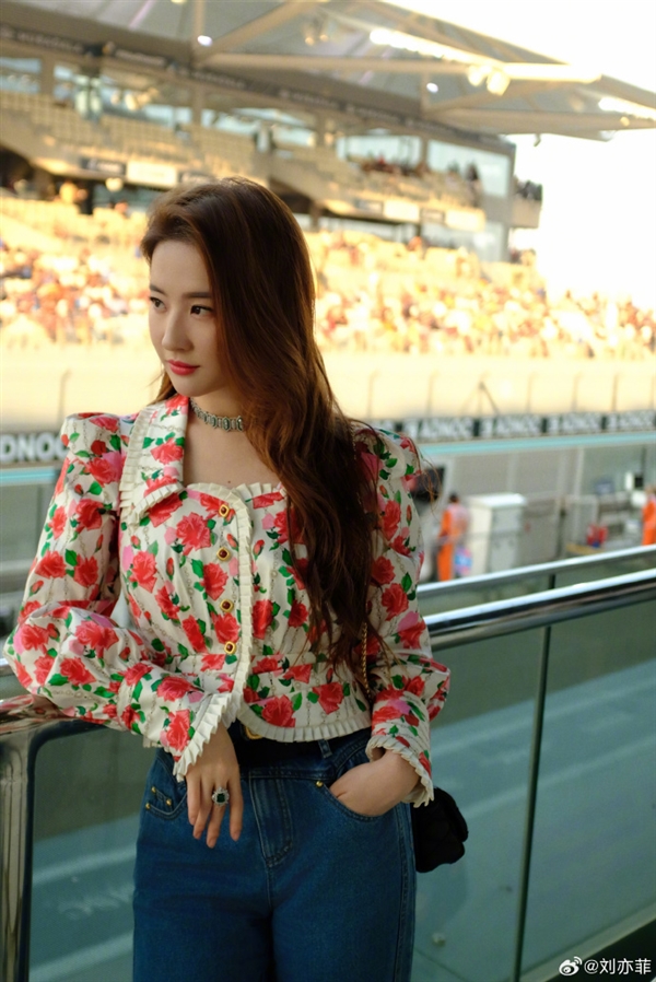 刘亦菲观看阿布扎比F1大奖赛 身在赛车场的刘亦菲依旧美到发光(图3) 刘亦菲观看阿布扎比F1大奖赛 现场造型美艳无比、美到发光