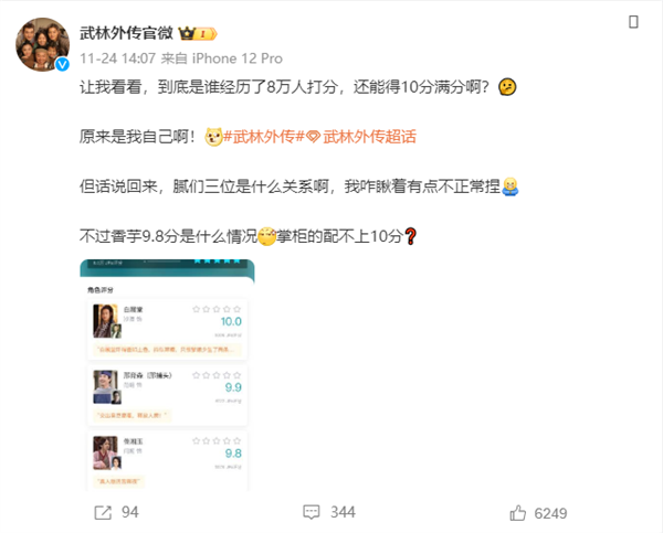 《武林外传》在虎扑8万人评出满分：佟湘玉9.8分排名第3