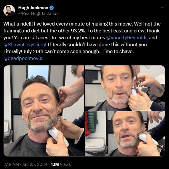 《死侍3》杀青!主演雷诺兹:戏服浸透血水与汗水,伴随拍摄完结,它又充盈着泪水(图2) 《死侍3》杀青